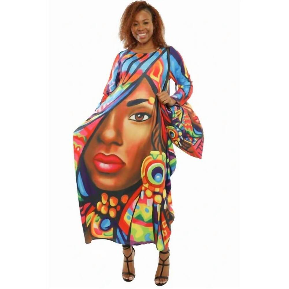 NEW KARA CHIC bold face maxi dress in blue